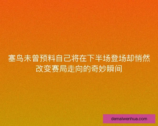 塞鸟未曾预料自己将在下半场登场却悄然改变赛局走向的奇妙瞬间