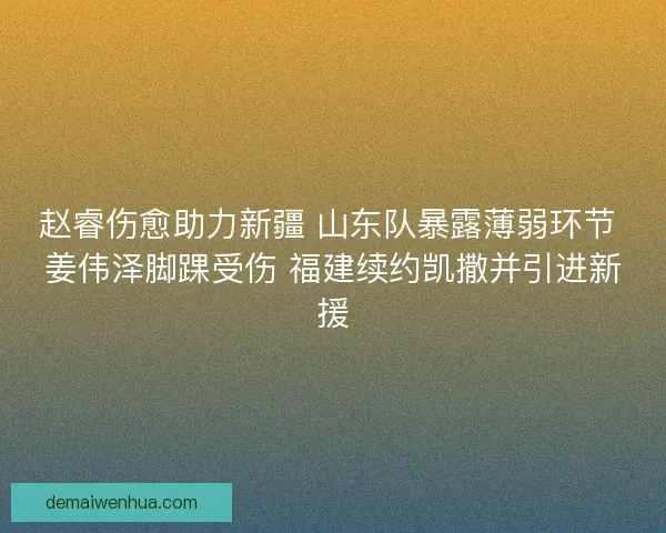 赵睿伤愈助力新疆 山东队暴露薄弱环节 姜伟泽脚踝受伤 福建续约凯撒并引进新援